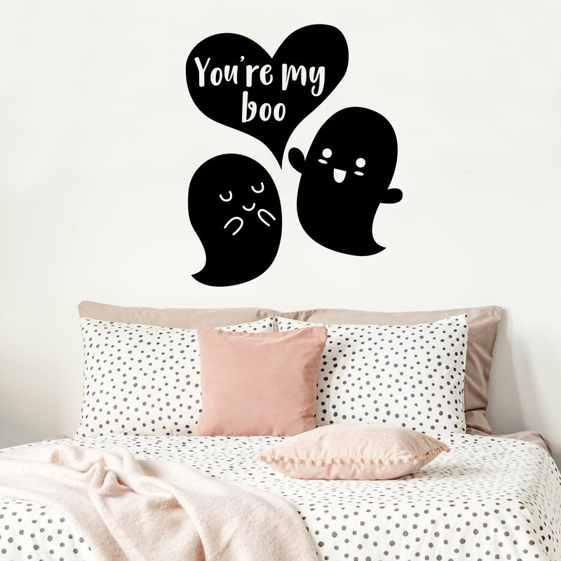 Valentines Day Vinyl Wall Art Decal - You’re My Boo - Valentine’s Ghosts Lovers Hearts Decor Cute Romantic Couples Home Living Room Bedroom Apartment Indoor Sticker (27" x 23"; Black) 2