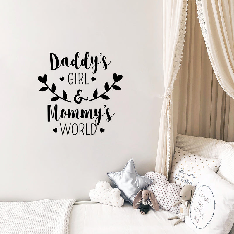 Vinyl Wall Art Decal - Daddy’s Girl and Mommy’s World - 23" x 22.5" - Sweet Little Toddler Girls Baby Cute Love Home Apartment Nursery Playroom Kids Bedroom Quotes Decoration 2