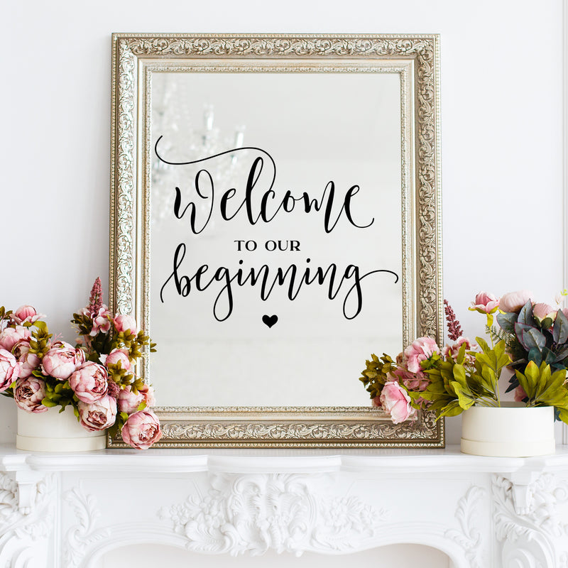 Vinyl Wall Art Decal - Welcome To Our Beginning - 19" x 24" - Couples Wedding Reception Home Adhesive Sticker - Marriage Wedlock Family Gifts Of Love Living Room Bedroom Decor Stickers 3