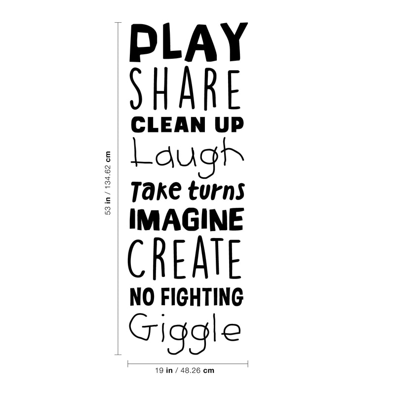 Vinyl Art Wall Decal - Play Share Clean Up Laugh Take Turns Imagine No Fighting Giggle - 45. - Cute Modern Decals For Kids Toddlers Home Bedroom Playroom Apartment Nursery Decor Stickers 4