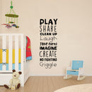 Vinyl Art Wall Decal - Play Share Clean Up Laugh Take Turns Imagine No Fighting Giggle - 45. - Cute Modern Decals For Kids Toddlers Home Bedroom Playroom Apartment Nursery Decor Stickers 2