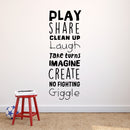 Vinyl Art Wall Decal - Play Share Clean Up Laugh Take Turns Imagine No Fighting Giggle - 45. - Cute Modern Decals For Kids Toddlers Home Bedroom Playroom Apartment Nursery Decor Stickers 3