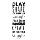 Vinyl Art Wall Decal - Play Share Clean Up Laugh Take Turns Imagine No Fighting Giggle - 45. - Cute Modern Decals For Kids Toddlers Home Bedroom Playroom Apartment Nursery Decor Stickers 1
