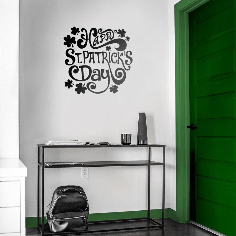 St Patrick’s Day Vinyl Wall Art Decal - Happy St Patrick’s Day - 22" x 23" - St Patty’s Holiday Home Living Room Bedroom Workplace Sticker - Indoor Outdoor Office Apartment Decor (22" x 23"; Black) 2