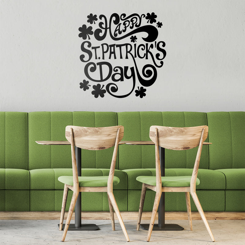 St Patrick’s Day Vinyl Wall Art Decal - Happy St Patrick’s Day - 22" x 23" - St Patty’s Holiday Home Living Room Bedroom Workplace Sticker - Indoor Outdoor Office Apartment Decor (22" x 23"; Black) 3