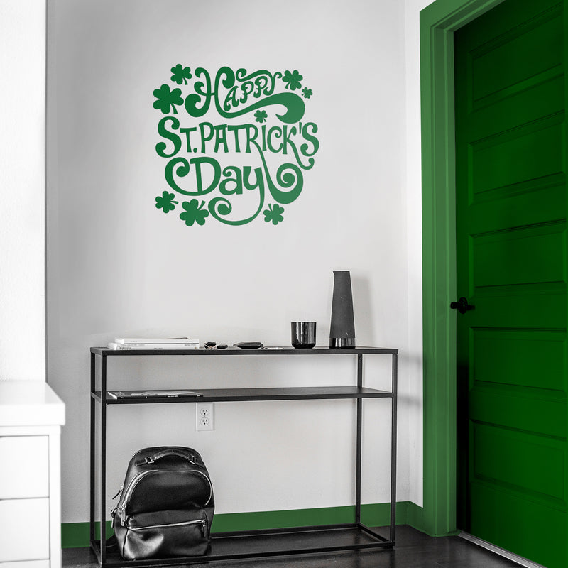 St Patrick’s Day Vinyl Wall Art Decal - Happy St Patrick’s Day - 22" x 23" - St Patty’s Holiday Home Living Room Bedroom Workplace Sticker - Indoor Outdoor Office Apartment Decor (22" x 23"; Green) 2