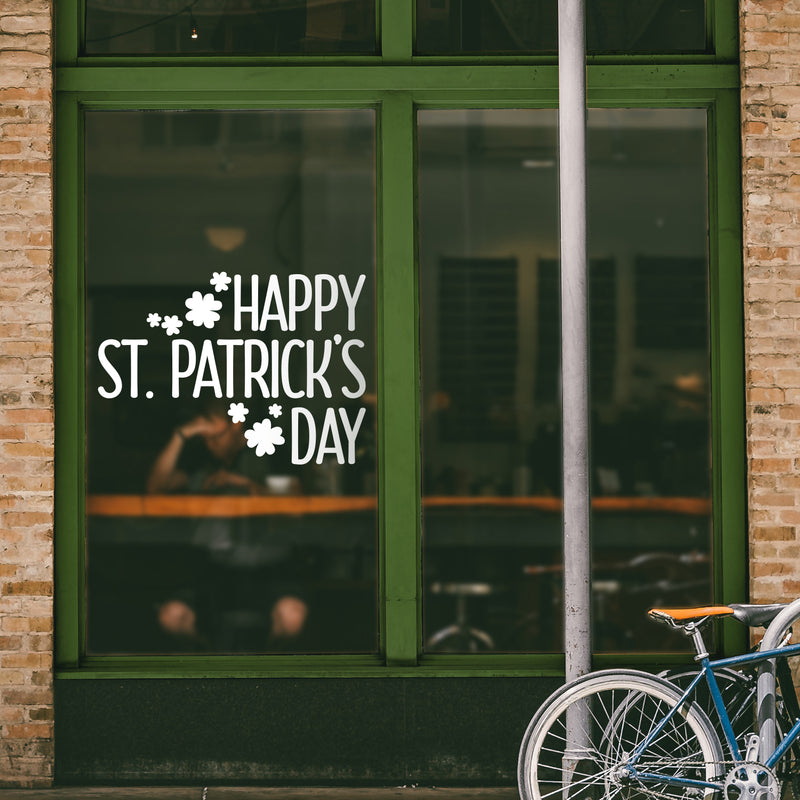 St Patrick’s Day Vinyl Wall Art Decal - Happy St Patrick’s Day - 16" x 23" - St Patty’s Holiday Home Living Room Bedroom Sticker - Indoor Outdoor Office Workplace Apartment Decor (16" x 23"; White) 2