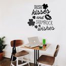 St Patrick’s Day Vinyl Wall Art Decal - Irish Kisses and Shamrock Wishes - 23" x 23" - St Patty’s Holiday Home Living Room Bedroom Sticker - Coffee Shop Bar Apartment Decor (23" x 23"; Black) 3