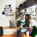 St Patrick’s Day Vinyl Wall Art Decal - Irish Kisses and Shamrock Wishes - St Patty’s Holiday Home Living Room Bedroom Sticker - Coffee Shop Bar Apartment Decor (23" x 23"; Black) 2