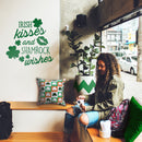 St Patrick’s Day Vinyl Wall Art Decal - Irish Kisses and Shamrock Wishes - 23" x 23" - St Patty’s Holiday Home Living Room Bedroom Sticker - Coffee Shop Bar Apartment Decor (23" x 23"; Green) 2