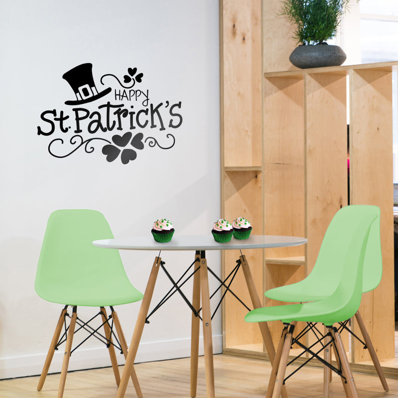 St Patrick’s Day Vinyl Wall Art Decal - Happy St Patrick’s Hat and Clovers - 16" x 23" - St Patty’s Holiday Home Living Room Bedroom Office Workplace Apartment Decor Sticker (16" x 23"; Black) 4