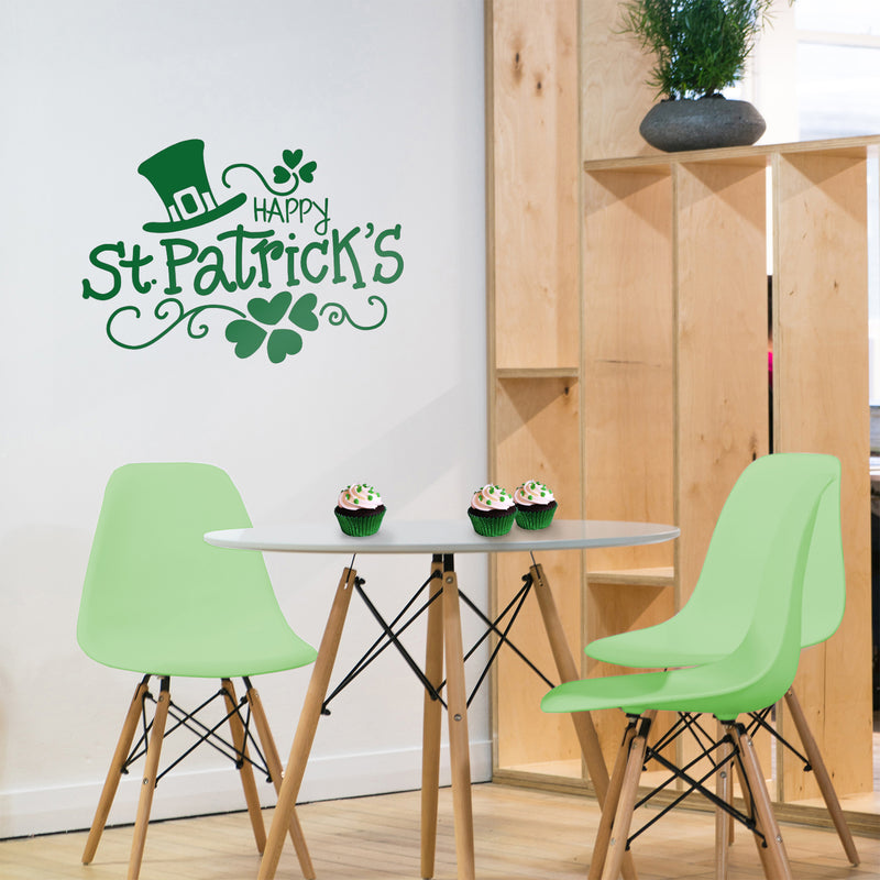 St Patrick’s Day Vinyl Wall Art Decal - Happy St Patrick’s Hat and Clovers - 16" x 23" - St Patty’s Holiday Home Living Room Bedroom Office Workplace Apartment Decor Sticker (16" x 23"; Green) 4