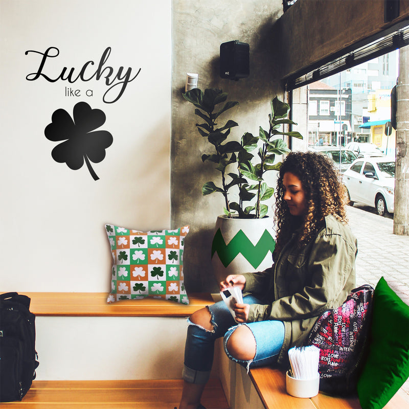 St Patrick’s Day Vinyl Wall Art Decal - Lucky Like A Four Leaf Clover - St Patty’s Holiday Coffee Shop Home Living Room Bedroom Office Work Apartment Decor Sticker (23" x 20"; Black) 2