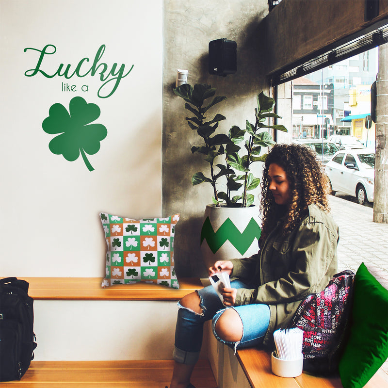 St Patrick’s Day Vinyl Wall Art Decal - Lucky Like A Four Leaf Clover - 23" x 20" - St Patty’s Holiday Coffee Shop Home Living Room Bedroom Office Work Apartment Decor Sticker (23" x 20"; Green) 2