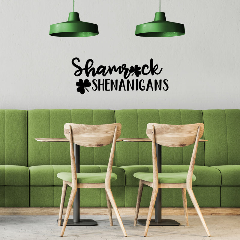 St Patrick’s Day Vinyl Wall Art Decal - Shamrock Shenanigans - St Patty’s Fun Holiday Coffee Shop Bar Home Living Room Bedroom Office Work Apartment Decor Sticker (11" x 29"; Black) 2