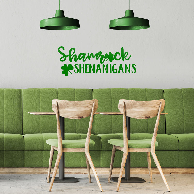 St Patrick’s Day Vinyl Wall Art Decal - Shamrock Shenanigans - 11" x 29" - St Patty’s Fun Holiday Coffee Shop Bar Home Living Room Bedroom Office Work Apartment Decor Sticker (11" x 29"; Green) 3