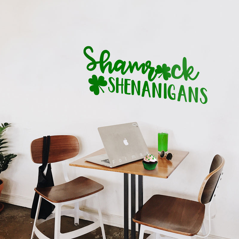 St Patrick’s Day Vinyl Wall Art Decal - Shamrock Shenanigans - 11" x 29" - St Patty’s Fun Holiday Coffee Shop Bar Home Living Room Bedroom Office Work Apartment Decor Sticker (11" x 29"; Green) 4