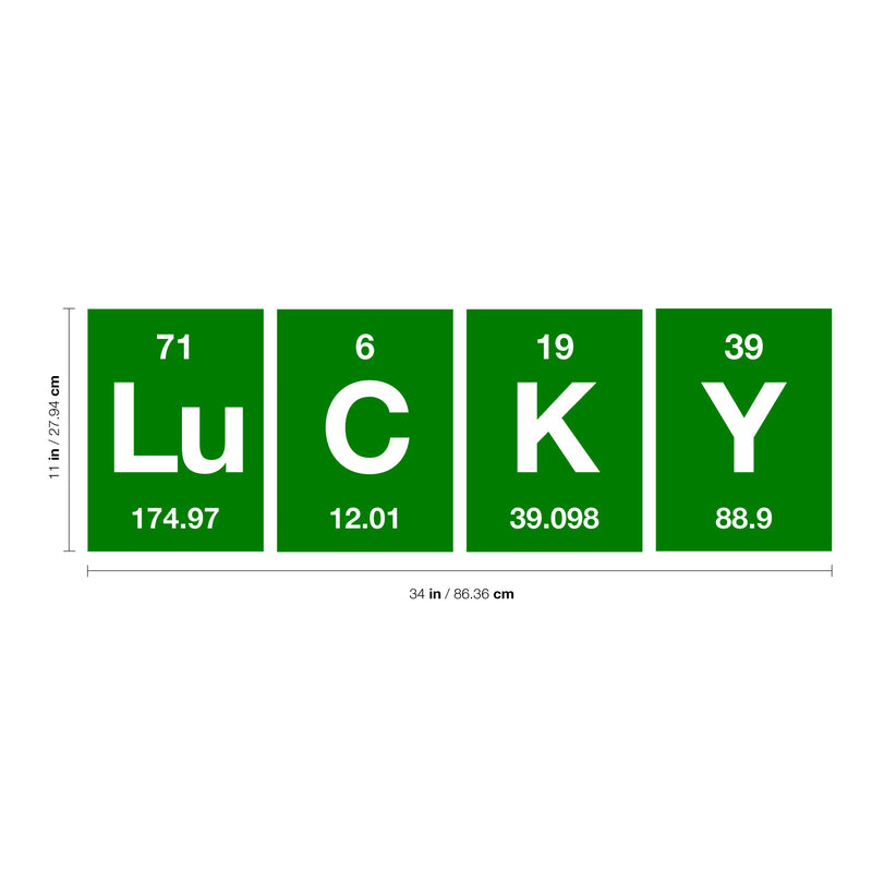 St Patrick’s Day Vinyl Wall Art Decal - Lucky Table of Elements - 11" x 34" - St Patty’s Holiday Modern Science Home Living Room Bedroom Apartment Indoor Office Work Decor (11" x 34"; Green) 2