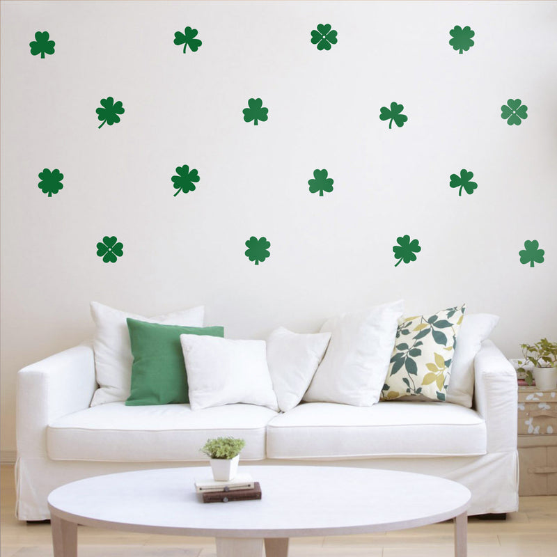 Set of 15 St Patrick's Day Vinyl Wall Art Decals - 3 And 4 Leaf Clovers - Each - St Patty's Holiday Modern Home Living Room Bedroom Apartment Indoor Office Work Decor 2