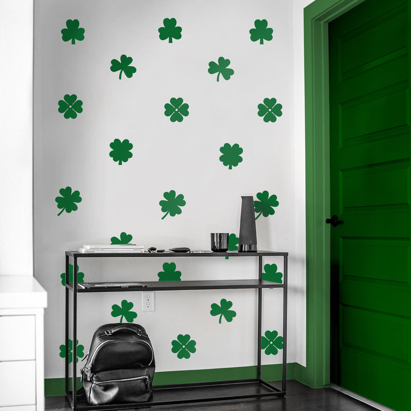 Set of 15 St Patrick's Day Vinyl Wall Art Decals - 3 And 4 Leaf Clovers - Each - St Patty's Holiday Modern Home Living Room Bedroom Apartment Indoor Office Work Decor 3