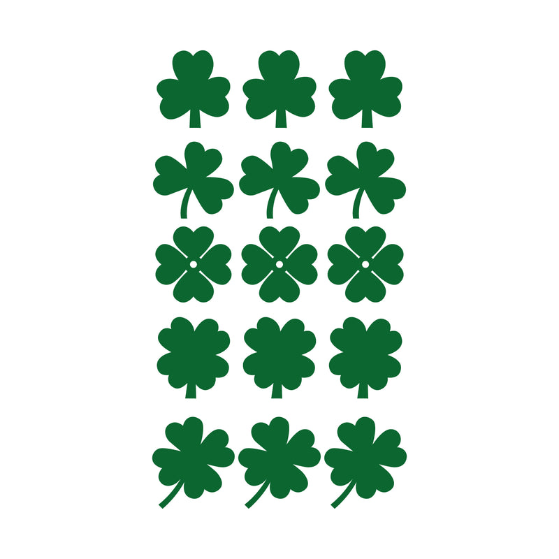 Set of 15 St Patrick's Day Vinyl Wall Art Decals - 3 And 4 Leaf Clovers - Each - St Patty's Holiday Modern Home Living Room Bedroom Apartment Indoor Office Work Decor 4