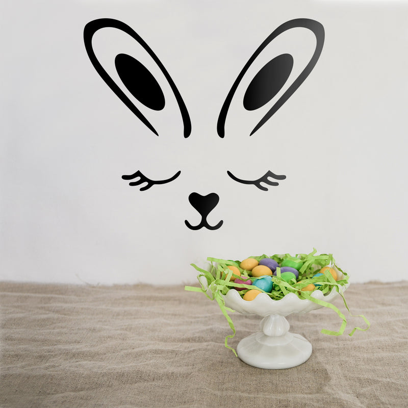 Easter Day Vinyl Wall Art Decal - Sleepy Bunny Face - 20" x 23" - Resurrection Sunday Pascha Holiday Modern Cute Home Living Room Bedroom Apartment Nursery Office Work Decor (20" x 23"; Black) 1