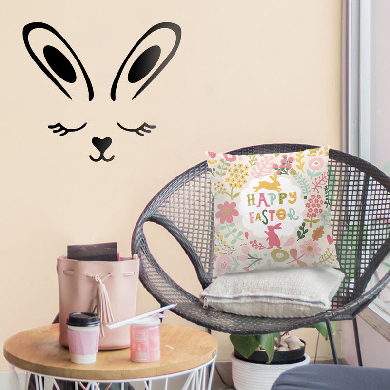 Easter Day Vinyl Wall Art Decal - Sleepy Bunny Face - 20" x 23" - Resurrection Sunday Pascha Holiday Modern Cute Home Living Room Bedroom Apartment Nursery Office Work Decor (20" x 23"; Black) 2