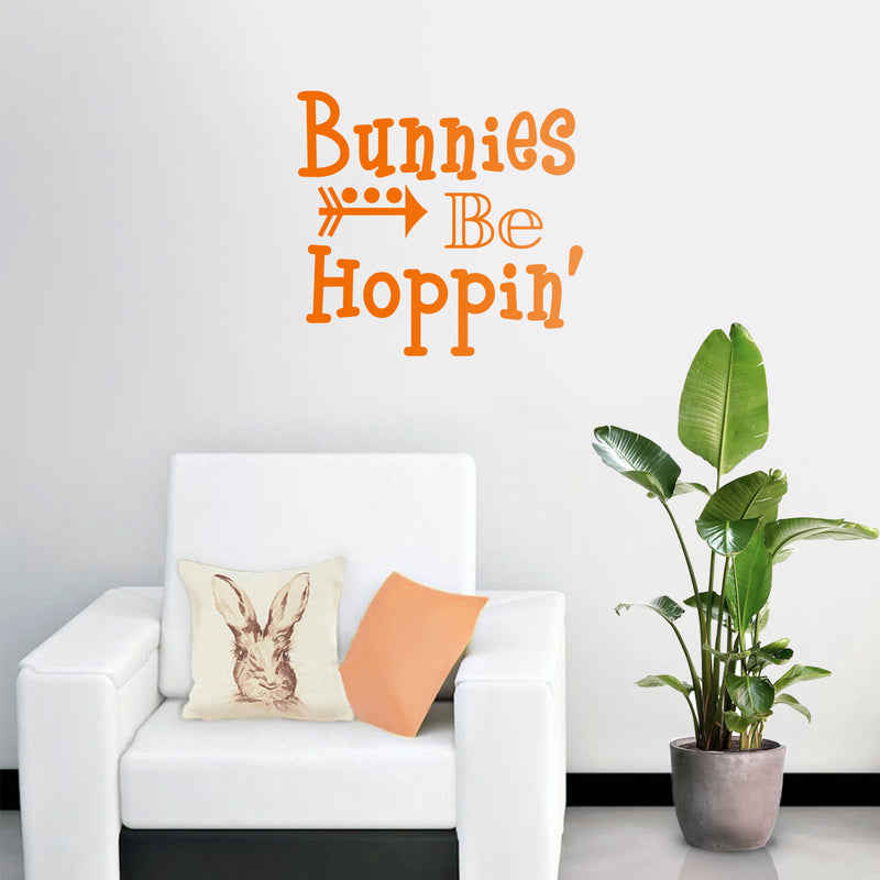 Easter Day Vinyl Wall Art Decal - Bunnies Be Hoppin - Resurrection Sunday Pascha Holiday Modern Cute Home Living Room Bedroom Apartment Office Work Decor (21" x 23"; Orange) 2