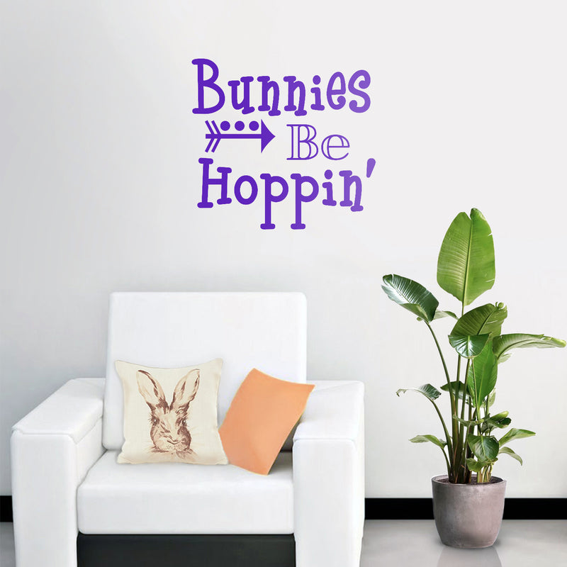 Easter Day Vinyl Wall Art Decal - Bunnies Be Hoppin - 21" x 23" - Resurrection Sunday Pascha Holiday Modern Cute Home Living Room Bedroom Apartment Office Work Decor (21" x 23"; Purple) 3