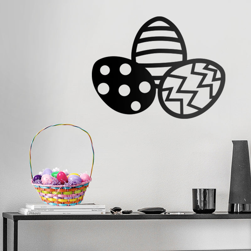 Easter Day Vinyl Wall Art Decal - 3 Easter Eggs - 17" x 22.5" - Resurrection Sunday Pascha Holiday Modern Cute Home Living Room Bedroom Apartment Office Work Nursery Decor (17" x 22.5"; Black) 2