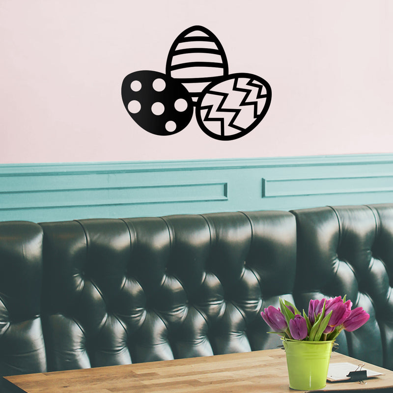 Easter Day Vinyl Wall Art Decal - 3 Easter Eggs - 17" x 22.5" - Resurrection Sunday Pascha Holiday Modern Cute Home Living Room Bedroom Apartment Office Work Nursery Decor (17" x 22.5"; Black) 3