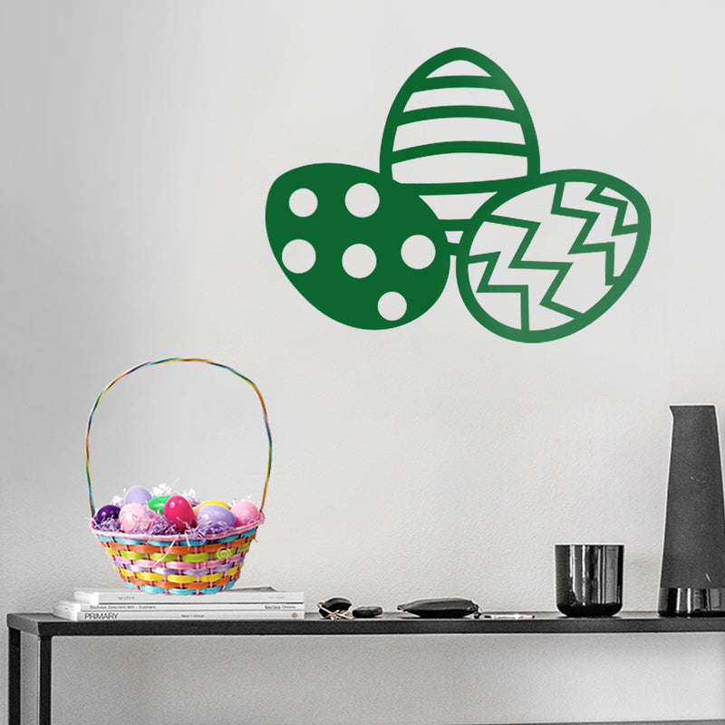 Easter Day Vinyl Wall Art Decal - 3 Easter Eggs - 17" x 22.5" - Resurrection Sunday Pascha Holiday Modern Cute Home Living Room Bedroom Apartment Office Work Nursery Decor (17" x 22.5"; Green) 3