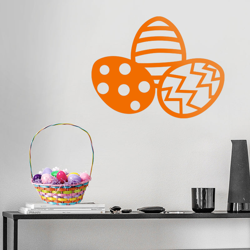 Easter Day Vinyl Wall Art Decal - 3 Easter Eggs - 17" x 22.5" - Resurrection Sunday Pascha Holiday Modern Cute Home Living Room Bedroom Apartment Office Work Nursery Decor (17" x 22.5"; Orange) 3