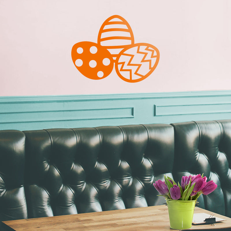 Easter Day Vinyl Wall Art Decal - 3 Easter Eggs - 17" x 22.5" - Resurrection Sunday Pascha Holiday Modern Cute Home Living Room Bedroom Apartment Office Work Nursery Decor (17" x 22.5"; Orange) 4