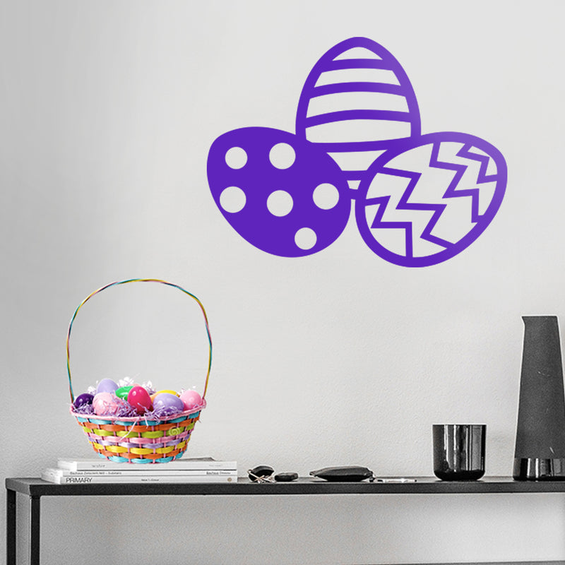 Easter Day Vinyl Wall Art Decal - 3 Easter Eggs - 17" x 22.5" - Resurrection Sunday Pascha Holiday Modern Cute Home Living Room Bedroom Apartment Office Work Nursery Decor (17" x 22.5"; Purple) 3