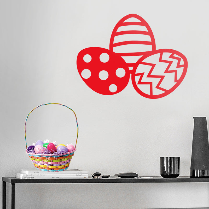 Easter Day Vinyl Wall Art Decal - 3 Easter Eggs - 17" x 22.5" - Resurrection Sunday Pascha Holiday Modern Cute Home Living Room Bedroom Apartment Office Work Nursery Decor (17" x 22.5"; Red) 2