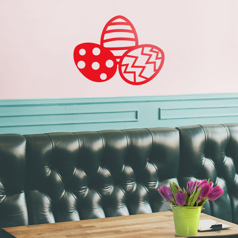 Easter Day Vinyl Wall Art Decal - 3 Easter Eggs - 17" x 22.5" - Resurrection Sunday Pascha Holiday Modern Cute Home Living Room Bedroom Apartment Office Work Nursery Decor (17" x 22.5"; Red) 3