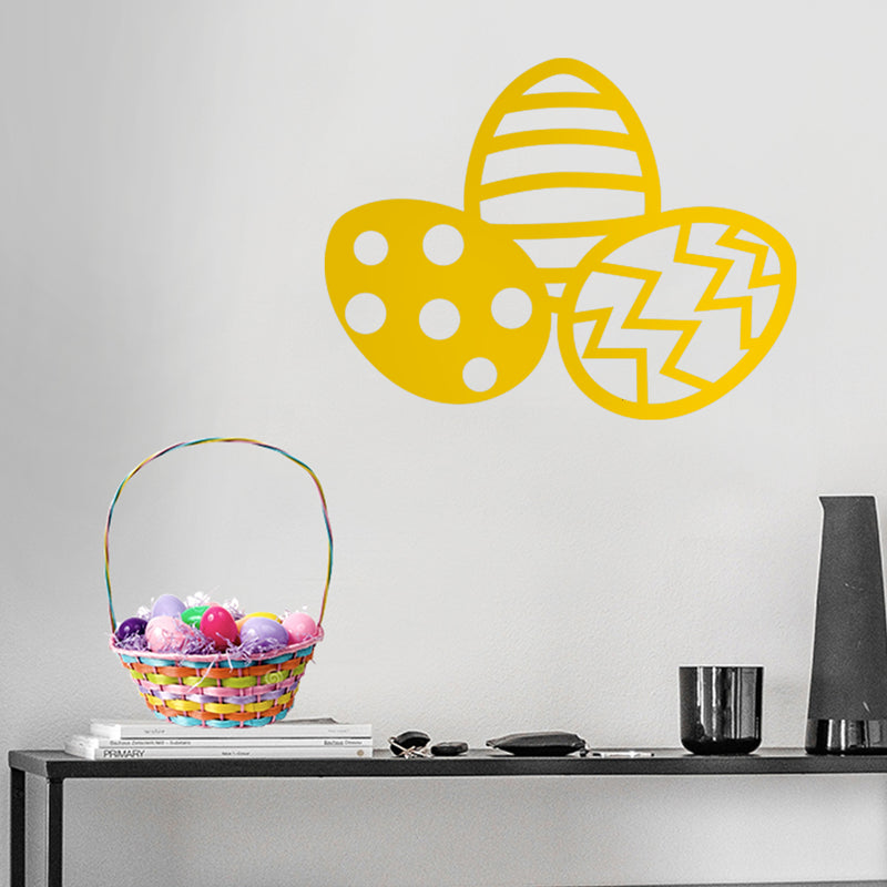 Easter Day Vinyl Wall Art Decal - 3 Easter Eggs - 17" x 22.5" - Resurrection Sunday Pascha Holiday Modern Cute Home Living Room Bedroom Apartment Office Work Nursery Decor (17" x 22.5"; Yellow) 4