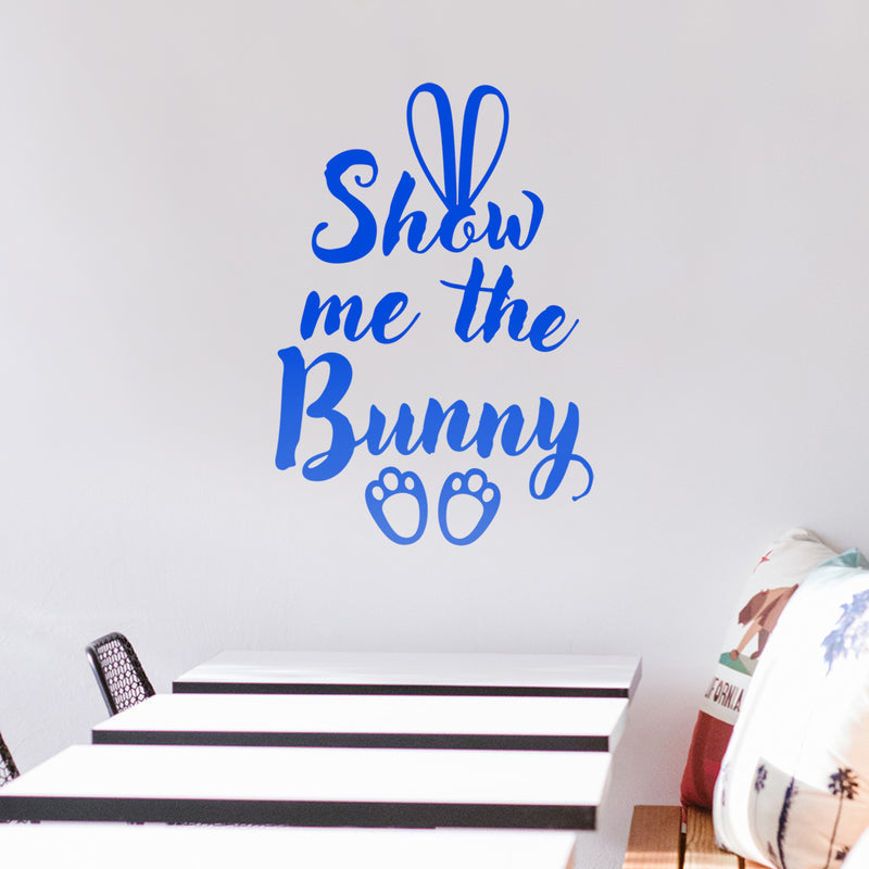 Easter Day Vinyl Wall Art Decal - Show Me The Bunny - 22.5" x 15" - Ears and Feet Resurrection Sunday Pascha Holiday Modern Cute Home Living Room Bedroom Apartment Nursery Decor (22.5" x 15"; Blue) 4