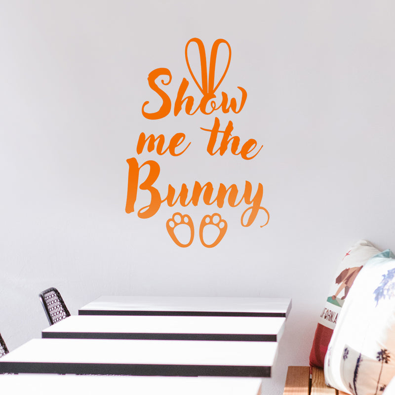 Easter Day Vinyl Wall Art Decal - Show Me The Bunny - 22.5" x 15" - Ears and Feet Resurrection Sunday Pascha Holiday Modern Cute Home Living Room Bedroom Apartment Nursery Decor (22.5" x 15"; Orange) 3