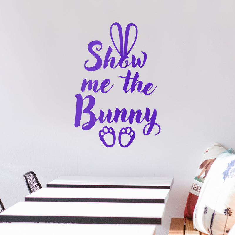 Easter Day Vinyl Wall Art Decal - Show Me The Bunny - 22.5" x 15" - Ears and Feet Resurrection Sunday Pascha Holiday Modern Cute Home Living Room Bedroom Apartment Nursery Decor (22.5" x 15"; Purple) 3