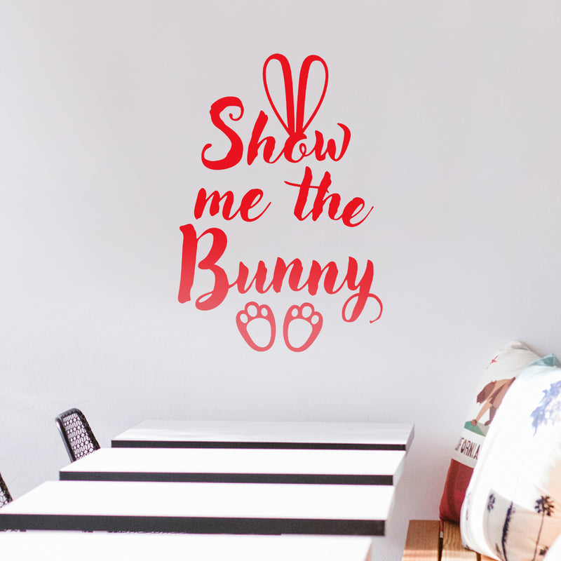 Easter Day Vinyl Wall Art Decal - Show Me The Bunny - 22.5" x 15" - Ears and Feet Resurrection Sunday Pascha Holiday Modern Cute Home Living Room Bedroom Apartment Nursery Decor (22.5" x 15"; Red) 3