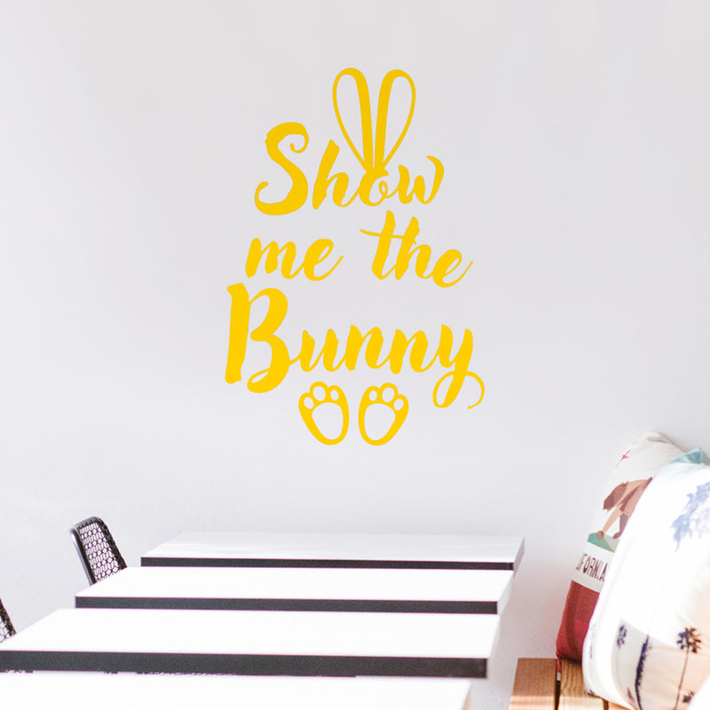 Easter Day Vinyl Wall Art Decal - Show Me The Bunny - 22.5" x 15" - Ears and Feet Resurrection Sunday Pascha Holiday Modern Cute Home Living Room Bedroom Apartment Nursery Decor (22.5" x 15"; Yellow) 3