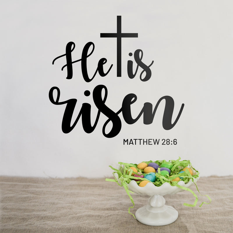 Easter Day Vinyl Wall Art Decal - He Is Risen - Matthew 28:6 Resurrection Sunday Pascha Holiday Modern Church Home Living Room Bedroom Apartment Office Work Decor 2