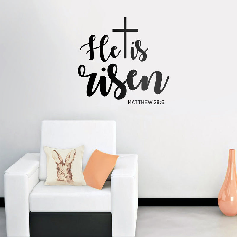 Easter Day Vinyl Wall Art Decal - He is Risen - 22" x 23" - Matthew 28:6 Resurrection Sunday Pascha Holiday Modern Church Home Living Room Bedroom Apartment Office Work Decor (22" x 23"; Black) 3