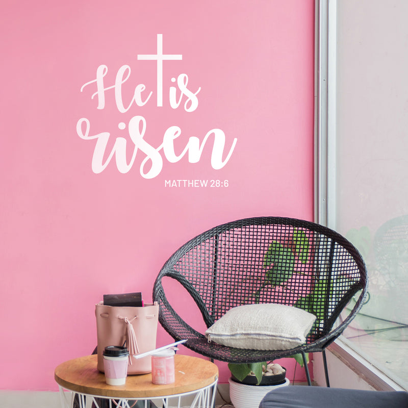 Easter Day Vinyl Wall Art Decal - He is Risen - 22" x 23" - Matthew 28:6 Resurrection Sunday Pascha Holiday Modern Church Home Living Room Bedroom Apartment Office Work Decor (22" x 23"; White) 3