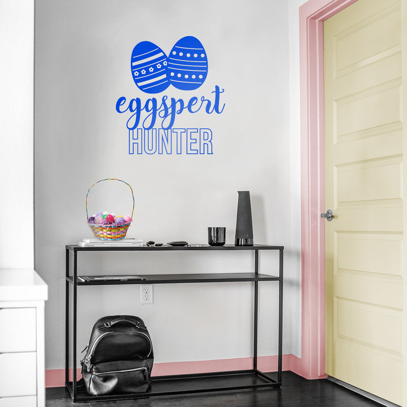 Easter Day Vinyl Wall Art Decal - Eggspert Hunter - 25" x 23" - Eggs Resurrection Sunday Pascha Holiday Modern Cute Home Living Room Bedroom Apartment Nursery Playroom Decor (25" x 23"; Blue) 3