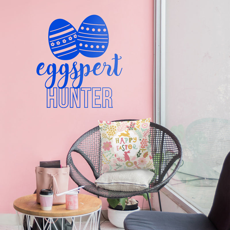 Easter Day Vinyl Wall Art Decal - Eggspert Hunter - Eggs Resurrection Sunday Pascha Holiday Modern Cute Home Living Room Bedroom Apartment Nursery Playroom Decor (25" x 23"; Blue) 2