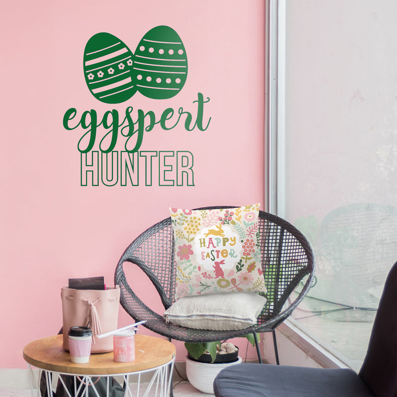 Easter Day Vinyl Wall Art Decal - Eggspert Hunter - 25" x 23" - Eggs Resurrection Sunday Pascha Holiday Modern Cute Home Living Room Bedroom Apartment Nursery Playroom Decor (25" x 23"; Green) 1