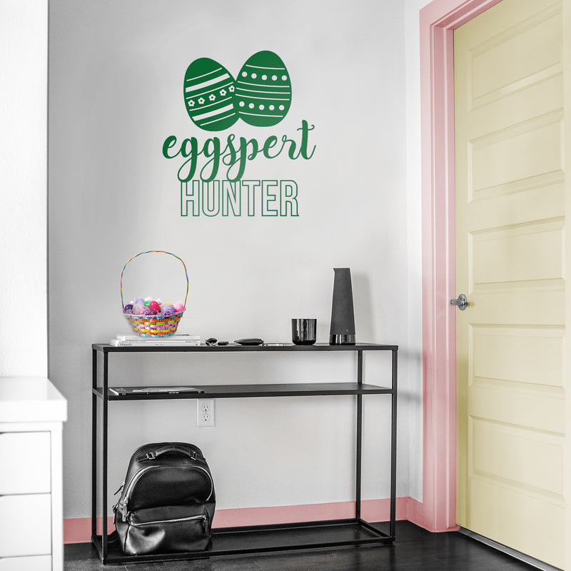 Easter Day Vinyl Wall Art Decal - Eggspert Hunter - 25" x 23" - Eggs Resurrection Sunday Pascha Holiday Modern Cute Home Living Room Bedroom Apartment Nursery Playroom Decor (25" x 23"; Green) 3